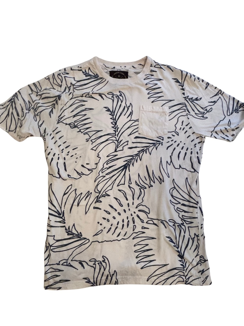 Native Code White Tee with Navy Leaf Print